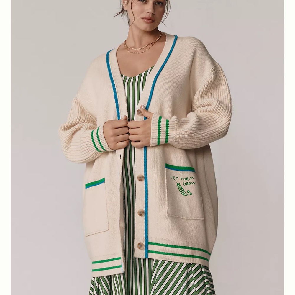 Maeve Cotton Blend Veggie Motif Cardigan Sweater - Picture 3 of 10